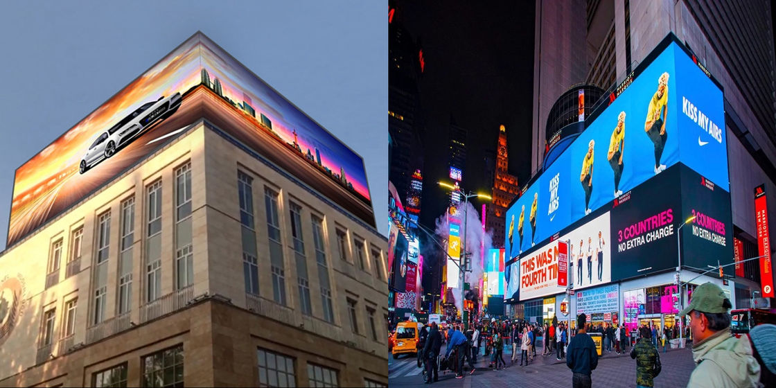 Edifício exterior curvo 3D Billboard Grande ecrã de vídeo LED Imagem de exibição P3.9 Fixado ecrã de publicidade Exterior
